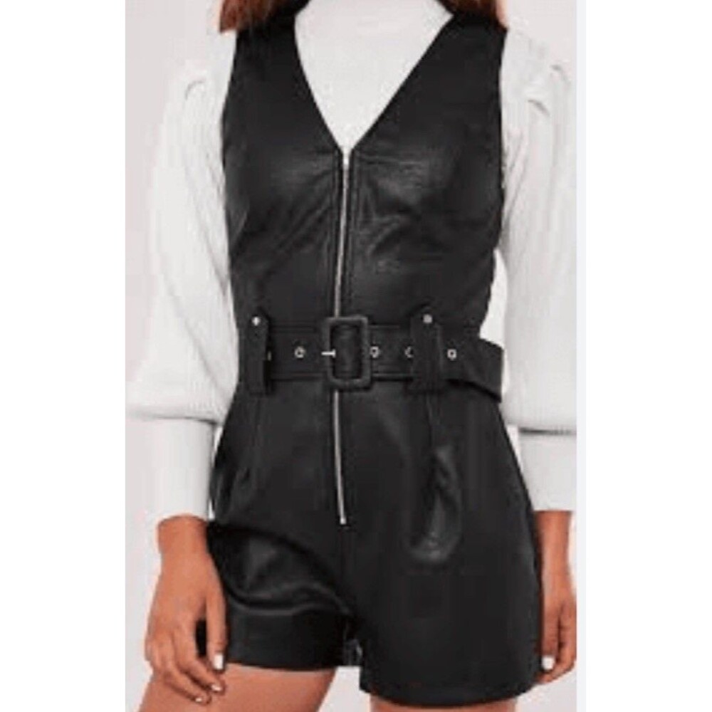 Misguided Black Faux Leather Romper Womens 2 Party Whimsigoth Sexy Punk Concert